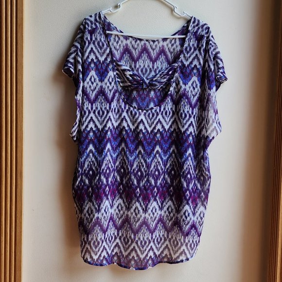 Torrid Purple Aztec ZigZag Sheer Polyester Blouse Size 1X - Picture 14 of 14